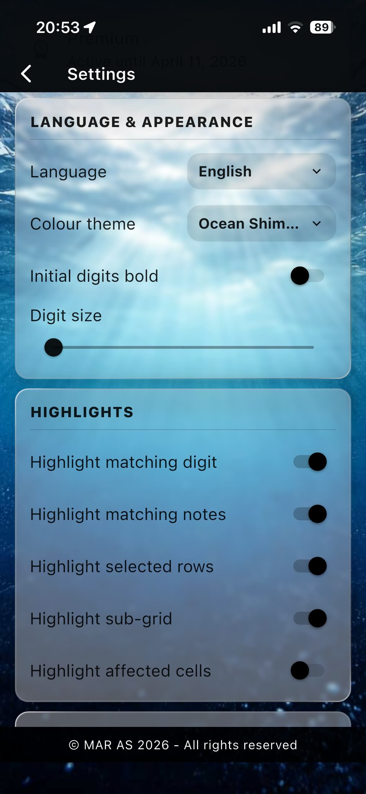 Settings - Full control
